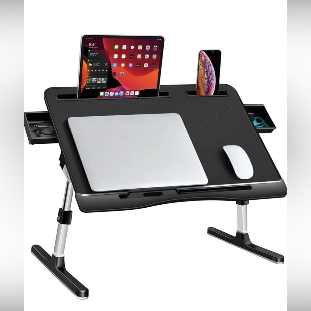 Adjustable Black Laptop Desk with Silver Legs